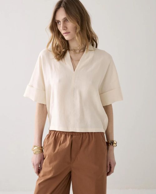 Top short sleeves Modal linen blend Ecru Summum