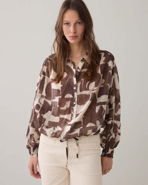 Blouse Graphic Print Summum bruin wit