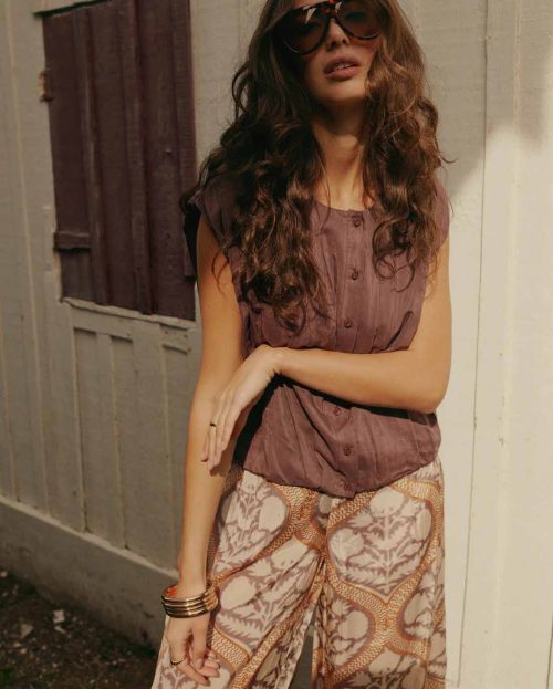 Blouse sleeveless paars aubergine summum