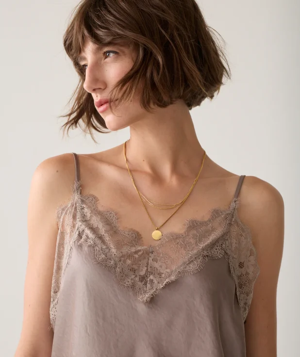 Top Satin Beige Summum kant