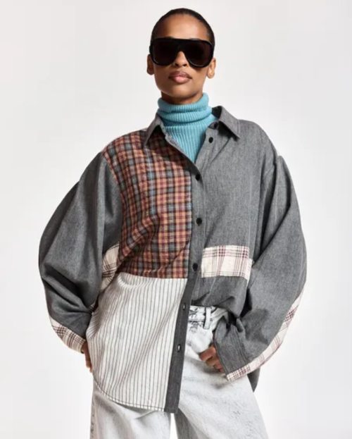blouse grijs patchwork