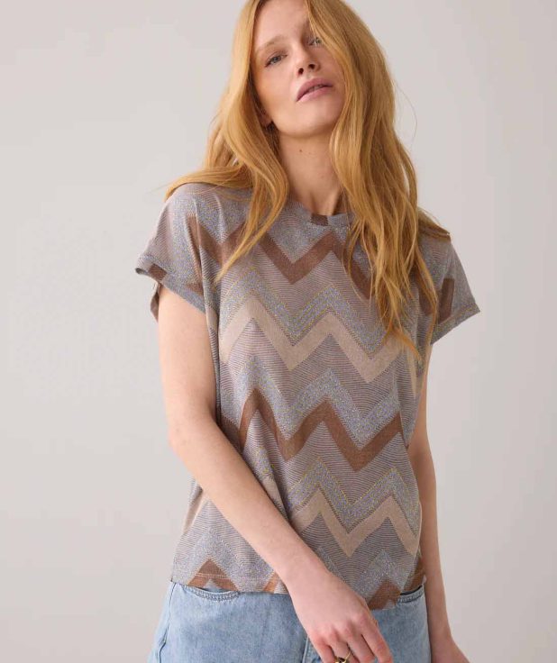 Top Zig Zag Summum multicolor bruin blauw