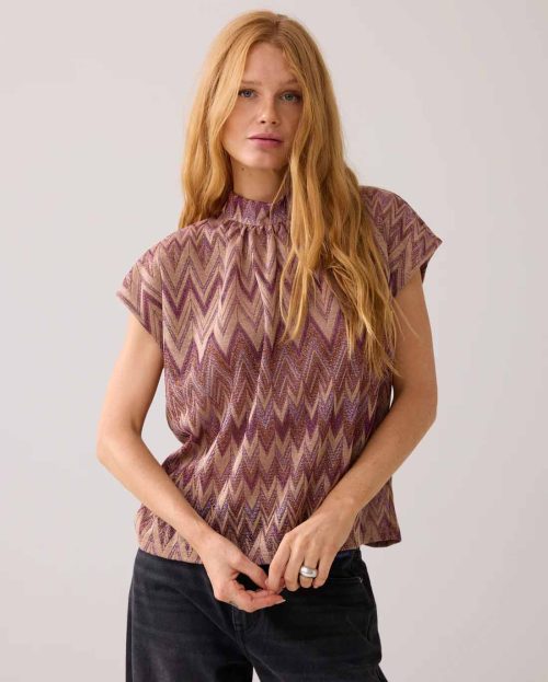 Top Zig Zag Lurex Summum paars beige