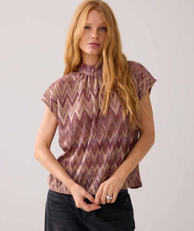 Top Zig Zag Lurex Summum paars beige