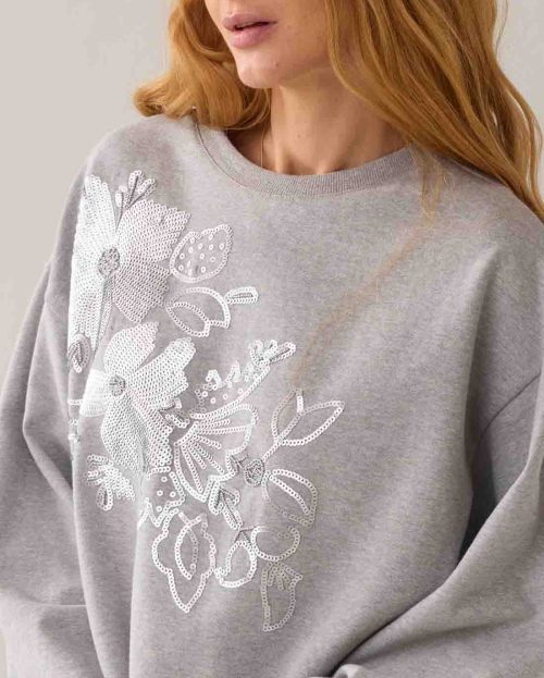 Sweater Flower Mid Grey Summum zilver