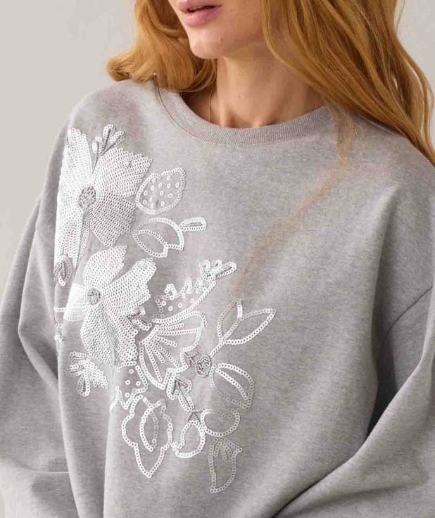 Sweater Flower Mid Grey Summum zilver