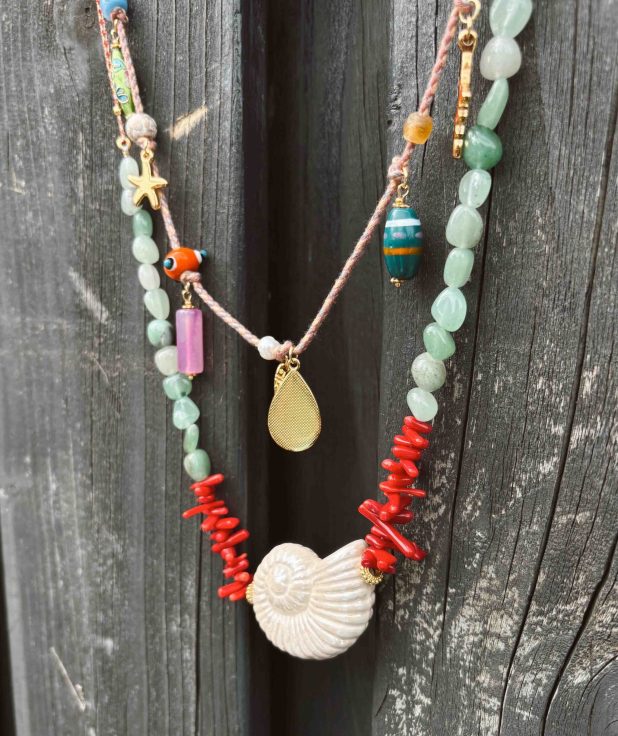 Ketting Schelp Groot Jazu Jewellery groen rood