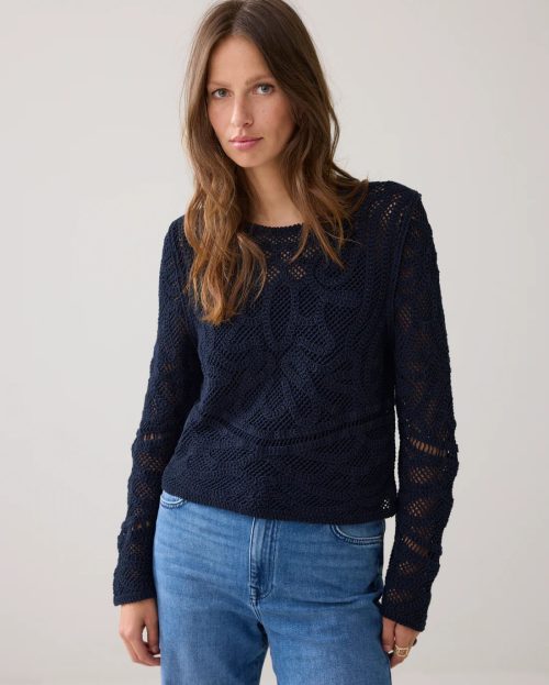 Trui macrame midnight blue summum blauw