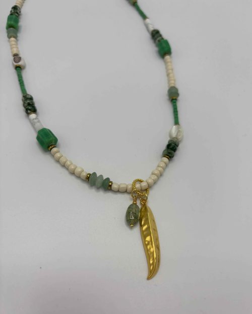 Ketting Bedels Veer Jazu Jewellery groen goud