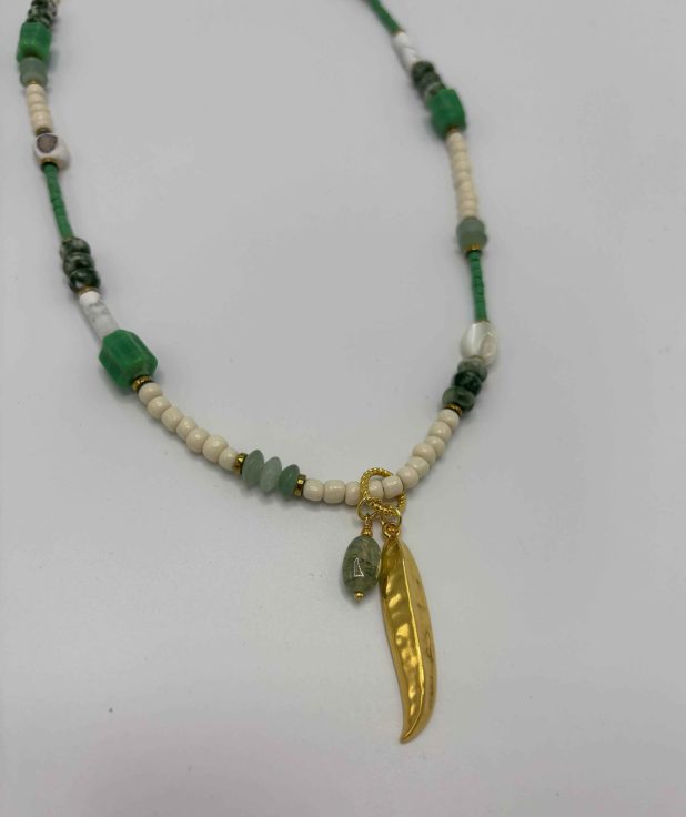 Ketting Bedels Veer Jazu Jewellery groen goud