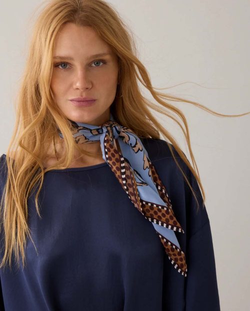 Scarf satin blue brown summum