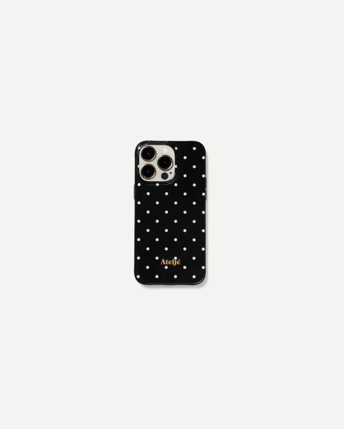 Iphone Case Black Polka Dot Ateljé zwart met witte stippen
