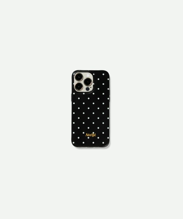 Iphone Case Black Polka Dot Ateljé zwart met witte stippen