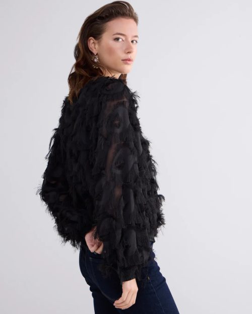 Blouse Fringe Fluffy Black1 Summum