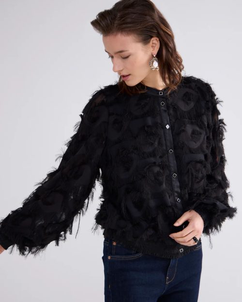 Blouse Fringe Fluffy Black Summum zwart