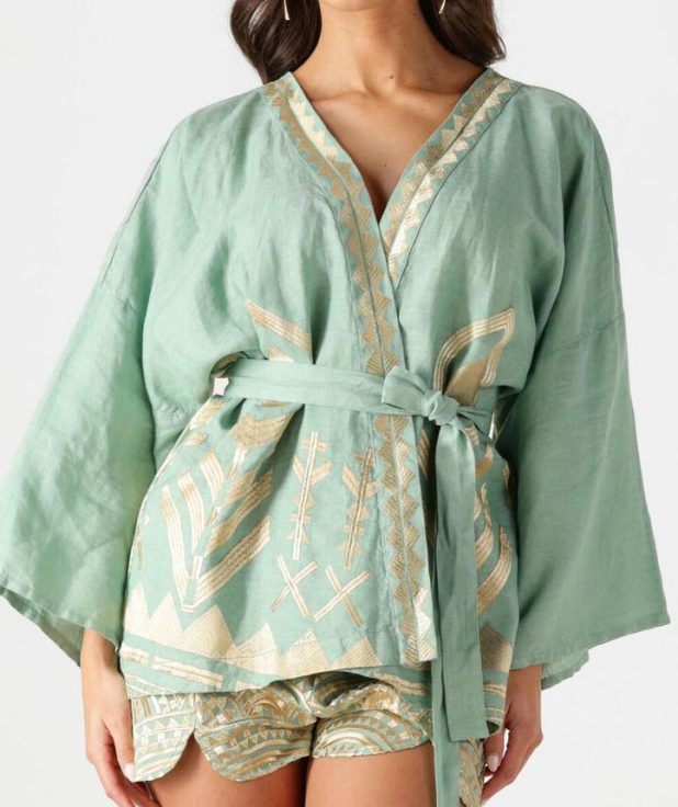 blouse sea green gold greek archaic kori