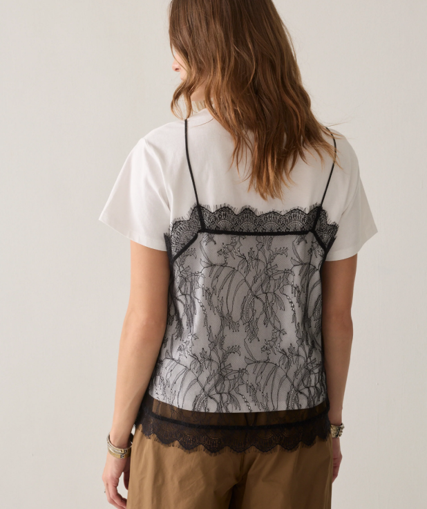 Boxy T-shirt van jersey met kant summum