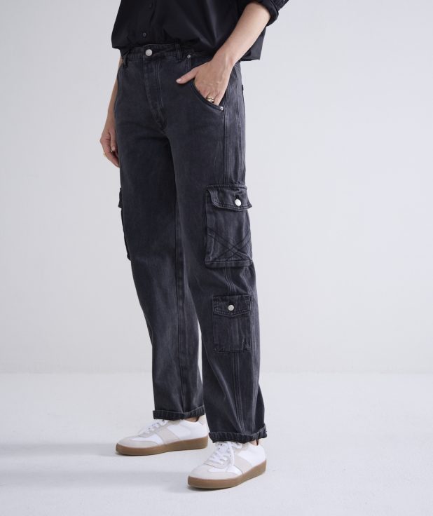 Cargo jeans baggy black cotton jeans summum
