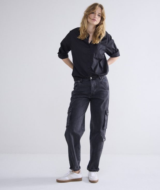 Cargo jeans baggy black cotton jeans summum 5