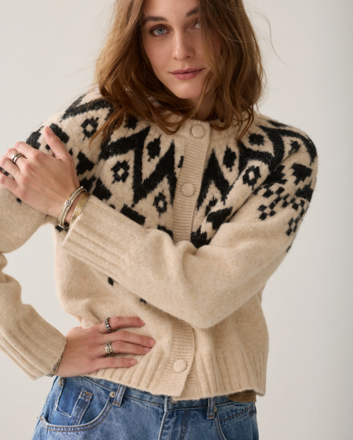 Fair Isle-gebreid vest ecru summum