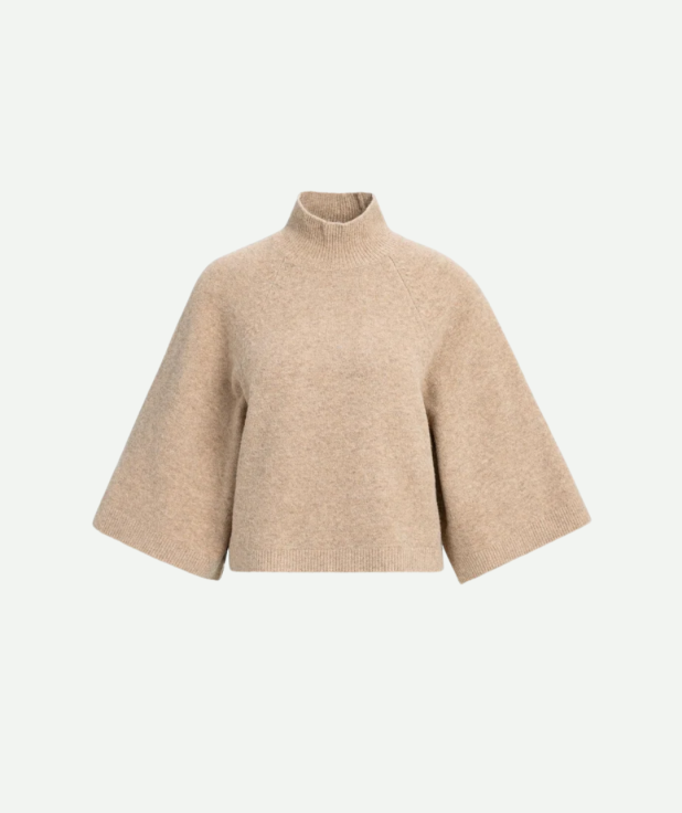 Gebreide trui met hoge hals en wijde mouwen yaya beige