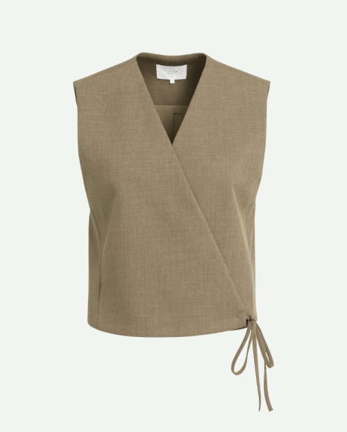 Geweven gilet met overslagdetail en striksluiting