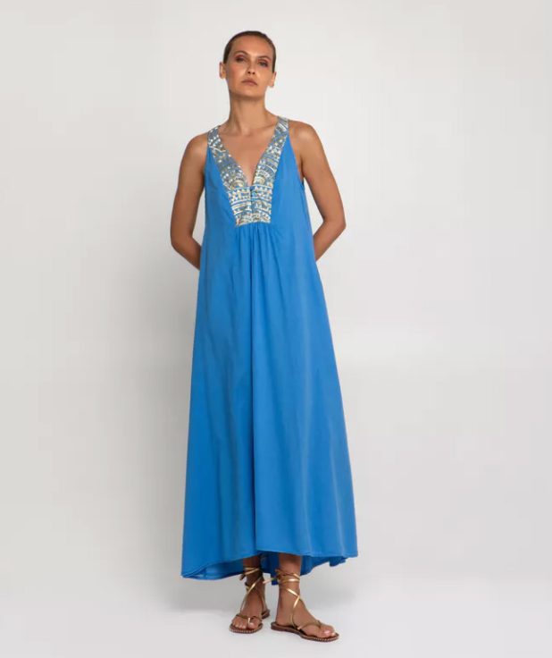 Jurk Maxi Blue Greek Archaic Kori 330422