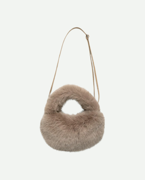 Kleine ronde tas van imitatiebont yaya otter brown