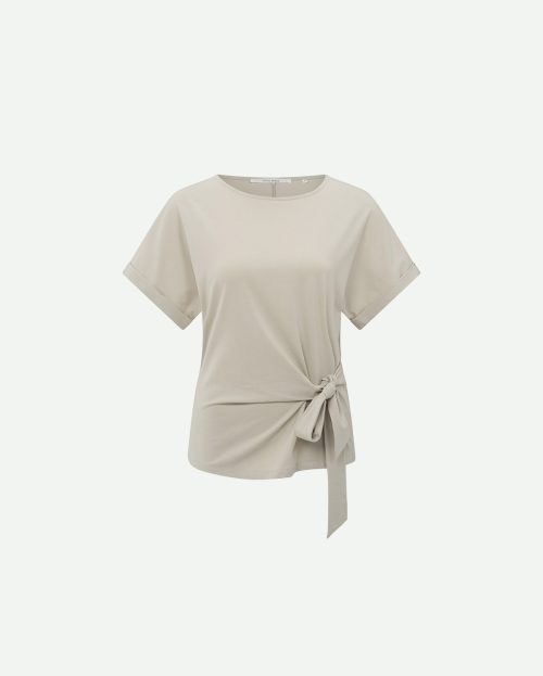 T-shirt knotted detail silver lining beige yaya