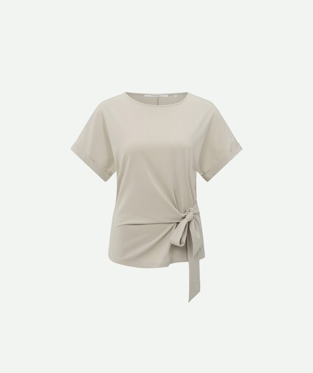 T-shirt knotted detail silver lining beige yaya