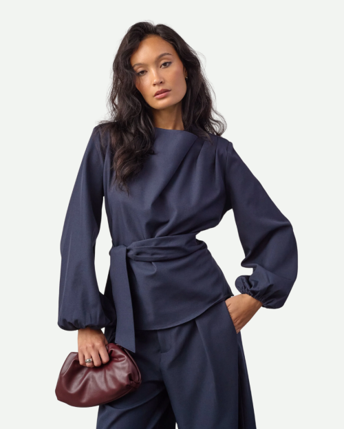LunaCC Tie Blouse - Navy
