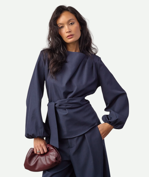 LunaCC Tie Blouse - Navy