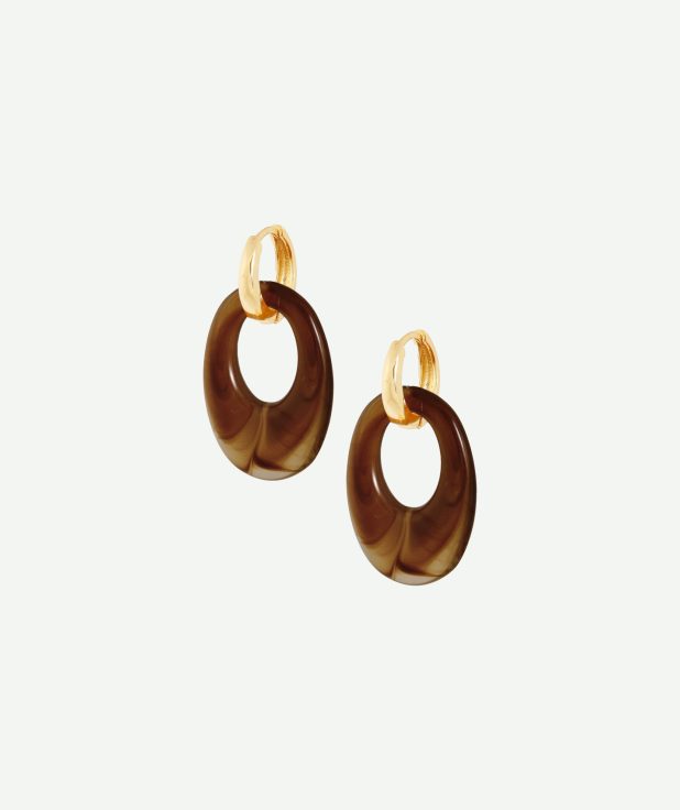 Oorringen met ovale hanger Ellen Beekmans bruin