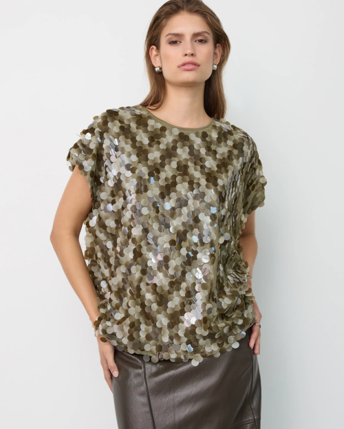 RheaCC Sequin Top - Dusty Army