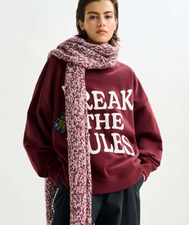 Scarf bordeaux wit melange essentiel antwerp gebreid