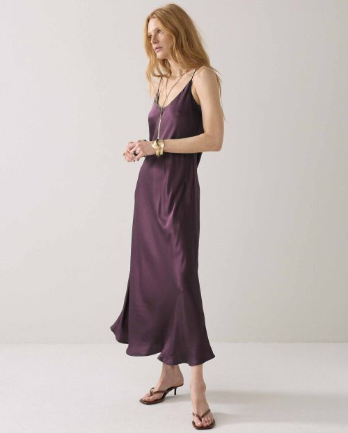 Jurk Uni Satin Purple Summum paars