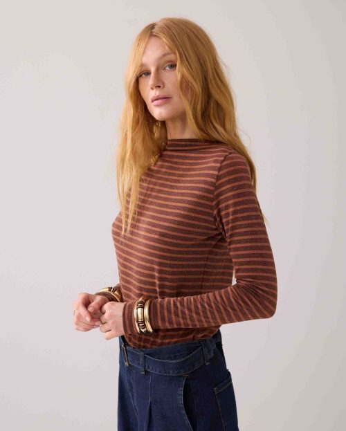 Longsleeve Stripe Lurex Cacao Summum