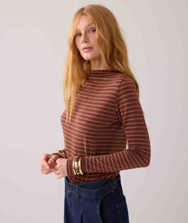 Longsleeve Stripe Lurex Cacao Summum