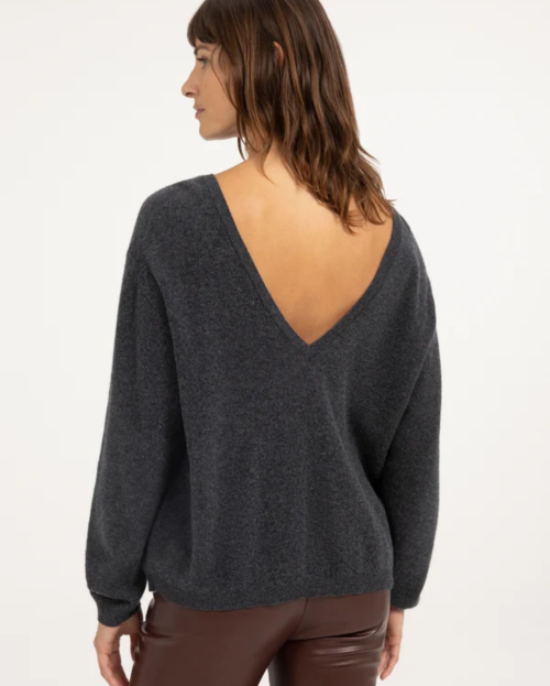 Sweater met structuur en diepe V-hals op de rug grey YAYA