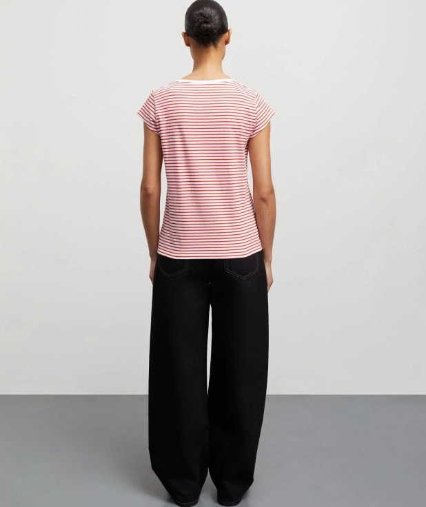 T-shirt organic stripe Teasy Mads Norgaard rood