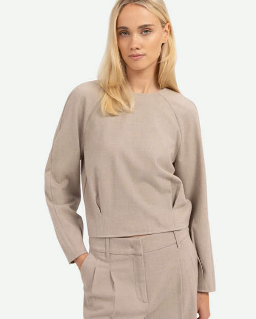 Top met subtiel bloezende zoom en lange mouwen yaya beige melange