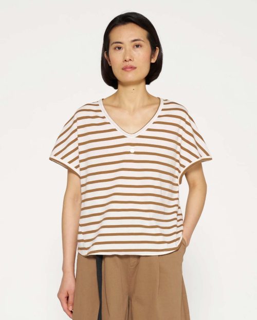 T-shirt V-neck Stripes 10Days bruin