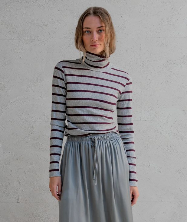 Longsleeve Stripe Grey Penn&Ink aubergine