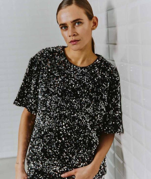 Top Idun Silver With Black zwart pailletten