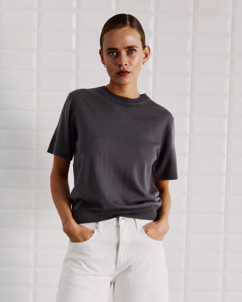 T-shirt Miles Mid Grey With Black grijs