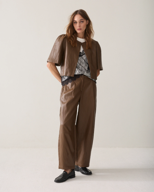 Wijde broek faux leather summum bruin