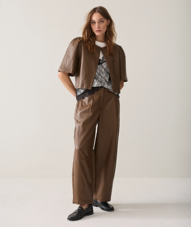 Wijde broek faux leather summum bruin