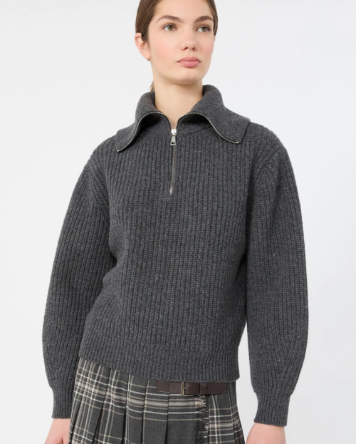 Wool zip-up roll-neck jumper - Dark grey