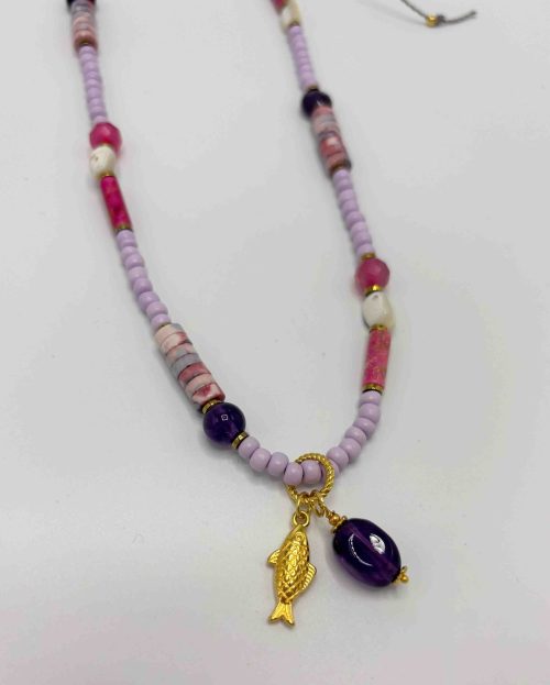 Ketting Bedels Vis Jazu Jewellery roze lila
