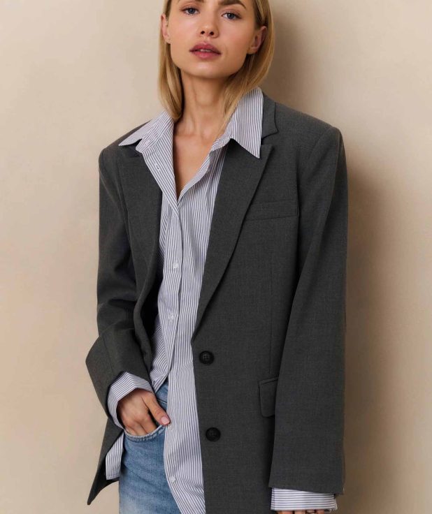 Blazer Double Oyster Melange Yaya donkergrijs